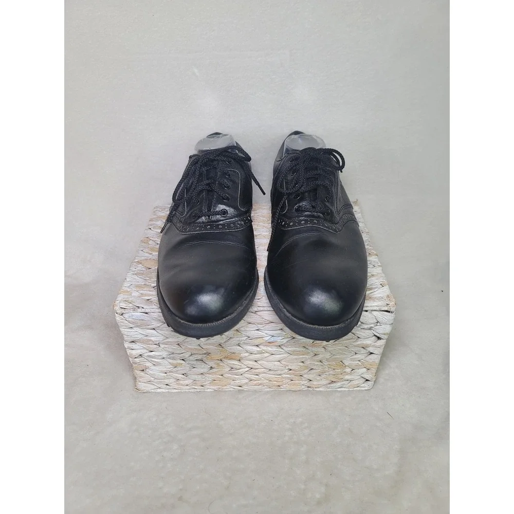 Footjoy GreenJoys Oxford Golf Shoes Spiked Mens 11.5 W Black Saddle Classic